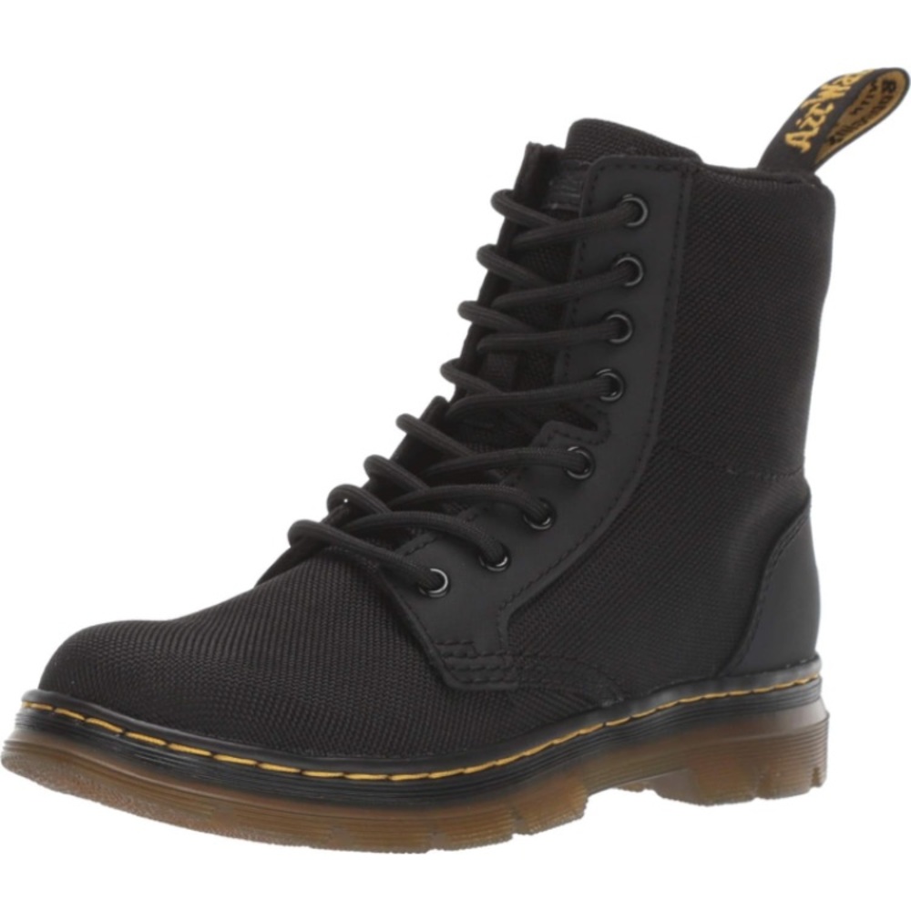 Dr. Martens Black Kids Lace-Up Combat Boot with Yellow Welt